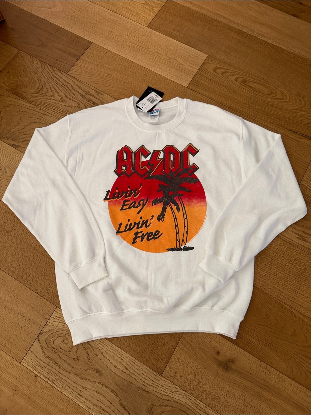 AC/DC White Crewneck with Sunset Graphic